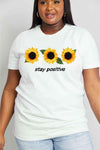 Simply Love Full Size STAY POSITIVE Sunflower Graphic Cotton Tee Women's T-Shirts - Tophatter Daily Deals