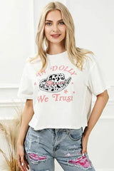 IN DOLLY WE TRUST Round Neck T-Shirt Women's T-Shirts - Tophatter Daily Deals
