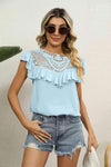 Spliced Lace Ruffled Blouse Pastel Blue Blouses - Tophatter Daily Deals