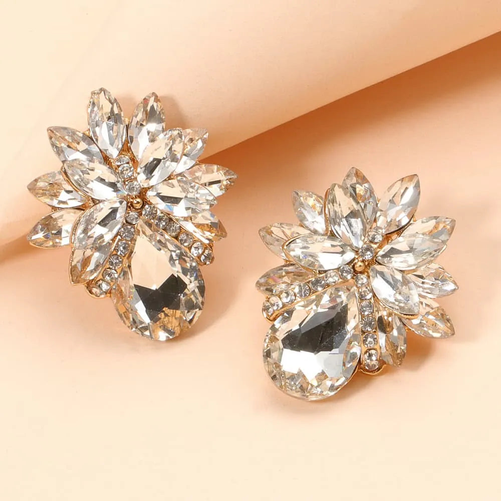 Flower Shape Glass Stone Stud Earrings Earrings - Tophatter Daily Deals