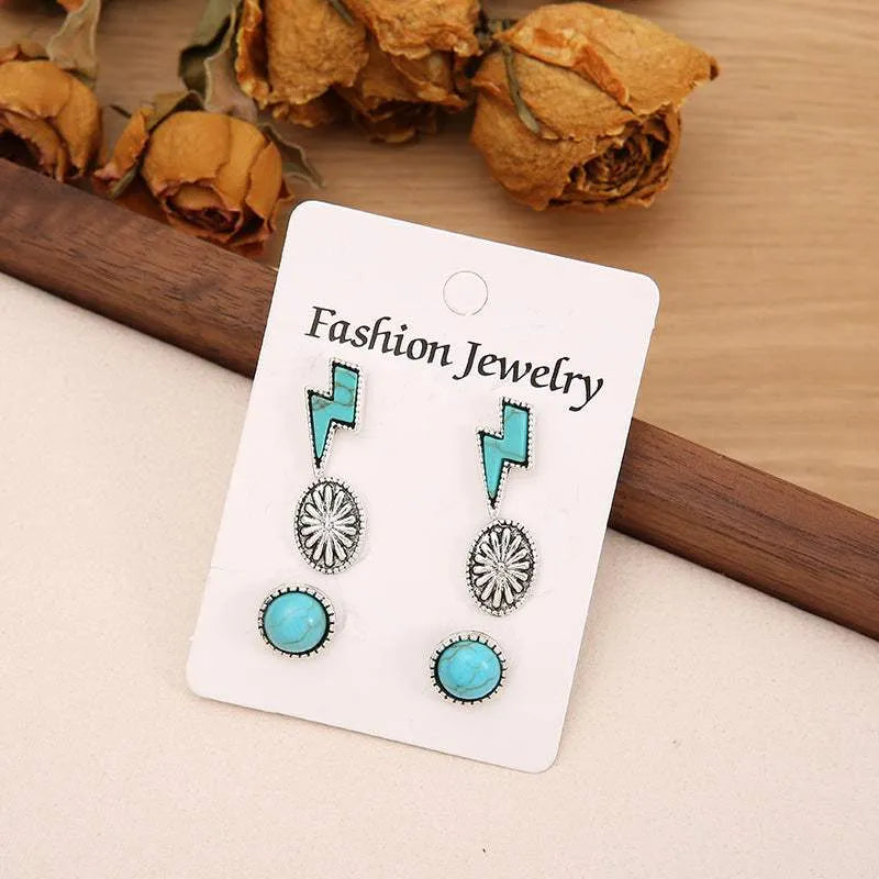 3 Piece Artificial Turquoise Stud Earrings Earrings - Tophatter Daily Deals