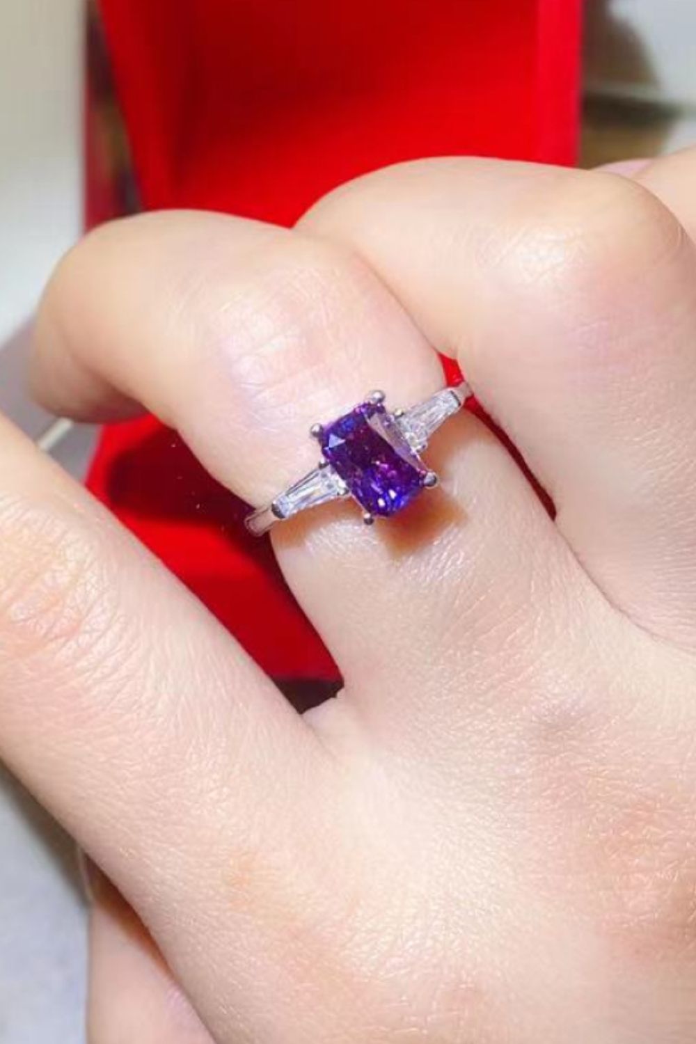 1 Carat Moissanite Platinum-Plated Rectangle Ring in Purple - Tophatter Deals