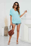 V-Neck Side Ruched Tee Women's T-Shirts - Tophatter Daily Deals