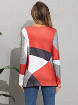 Color Block Round Neck Long Sleeve T-Shirt Women's T-Shirts - Tophatter Daily Deals