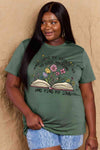 Simply Love Full Size Book & Flower Graphic Cotton Tee Women's T-Shirts - Tophatter Daily Deals