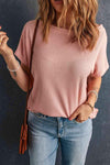 Boat Neck Waffle-Knit Top Blouses - Tophatter Daily Deals