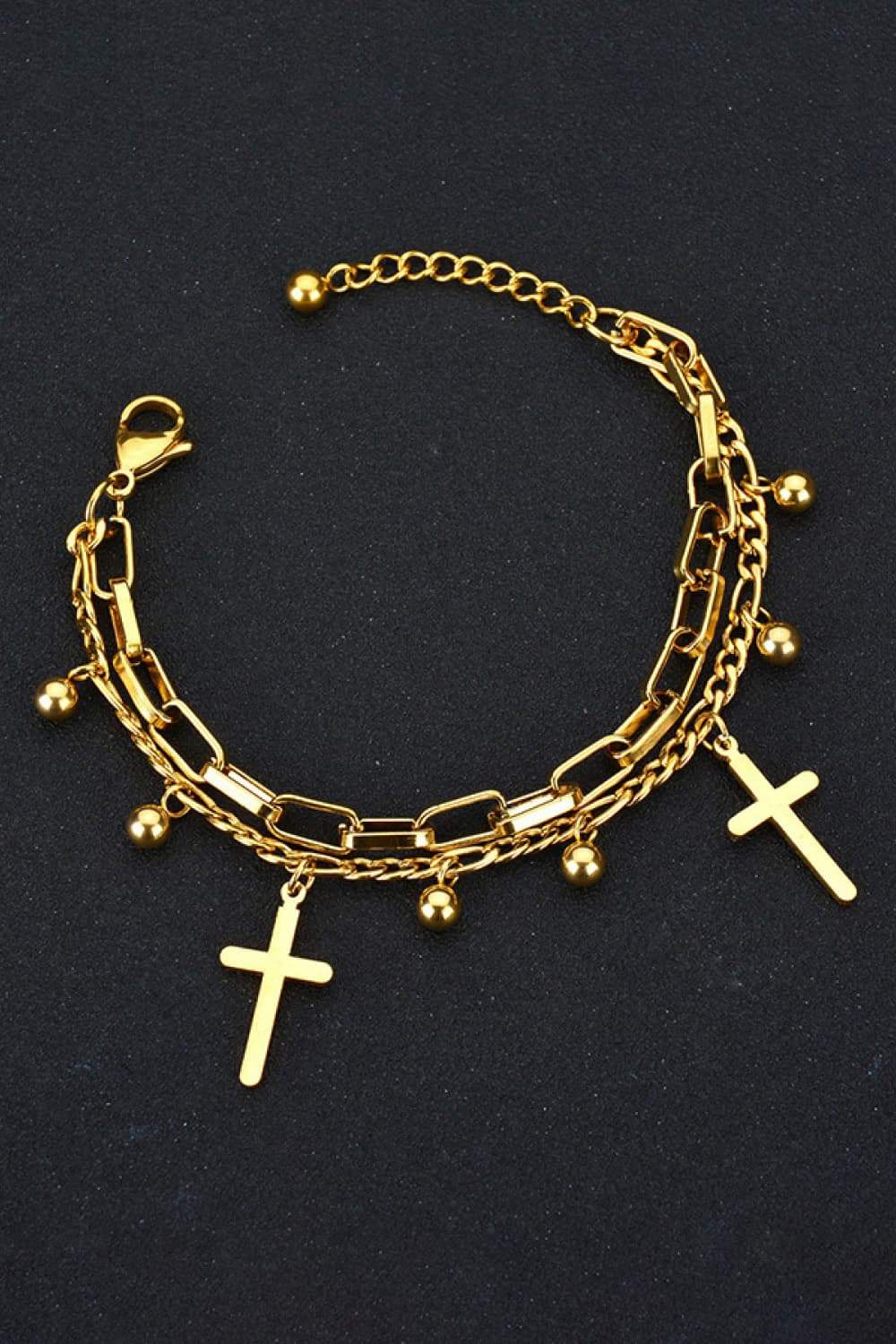 Cross Layered Stainless Steel Bracelet Gold One Size Bracelets - Tophatter Daily Deals