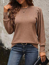 Ribbed Round Neck Long Sleeve T-Shirt Women's T-Shirts - Tophatter Daily Deals