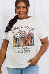 Simply Love Simply Love Full Size READING IS DREAMING WITH YOUR EYES OPEN Graphic Cotton Tee Women's T-Shirts - Tophatter Daily Deals
