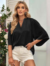 Three-Quarter Flare Sleeve V-Neck Blouse - Tophatter Deals