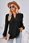 V-Neck Puff Sleeve Blouse Blouses - Tophatter Daily Deals