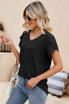 Eyelet Petal Sleeve V-Neck Knit Top Blouses - Tophatter Daily Deals