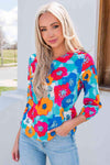 Floral V-Neck Three-Quarter Sleeve Top Blouses - Tophatter Daily Deals