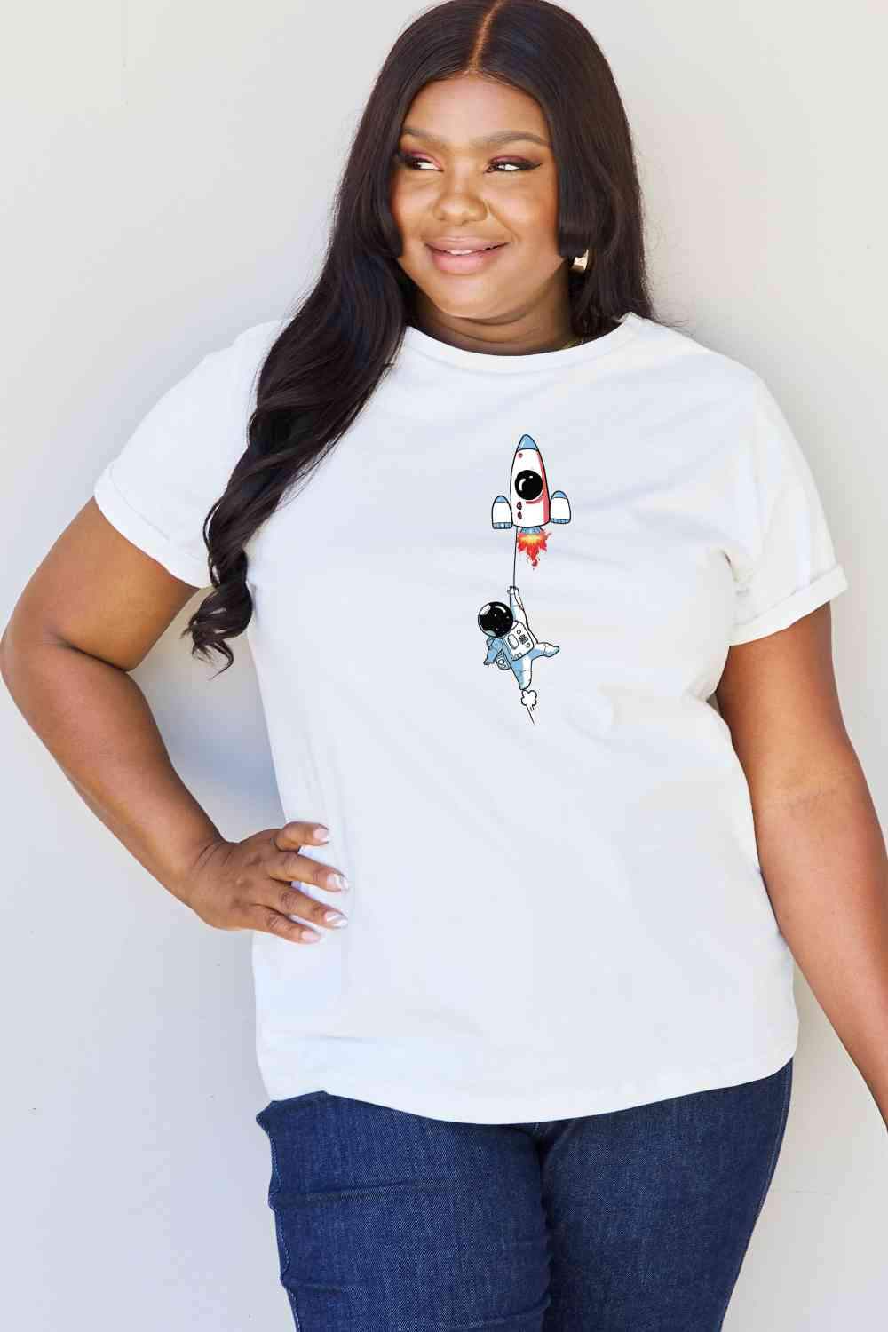 Simply Love Full Size Astronaut Graphic Cotton T-Shirt Women's T-Shirts - Tophatter Daily Deals