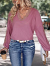 Lace Detail V-Neck Top Moonlit Mauve Blouses - Tophatter Daily Deals