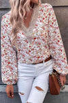 Printed V-Neck Long Sleeve Blouse Blouses - Tophatter Daily Deals