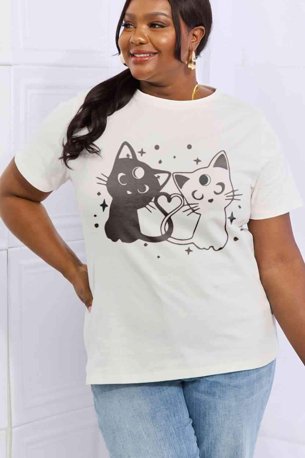 Simply Love Full Size Cats Graphic Cotton Tee Women's T-Shirts - Tophatter Daily Deals