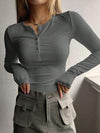 Half Button Long Sleeve T-Shirt Charcoal Women's T-Shirts - Tophatter Daily Deals