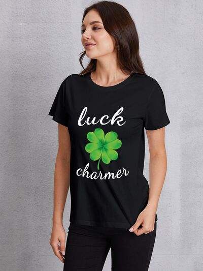 LUCK CHARMER Round Neck T-Shirt Black Women's T-Shirts - Tophatter Daily Deals