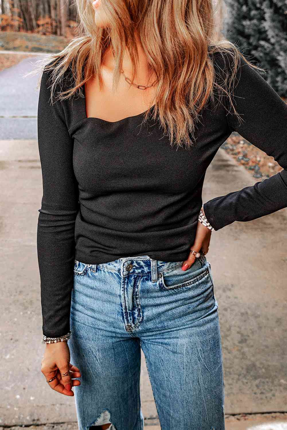 Asymmetrical Neck Long Sleeve Top - Tophatter Deals