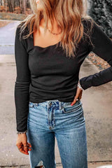 Asymmetrical Neck Long Sleeve Top Blouses - Tophatter Daily Deals