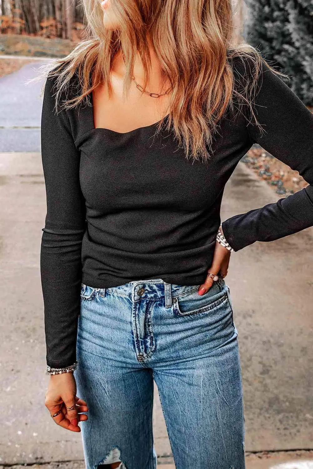 Asymmetrical Neck Long Sleeve Top Blouses - Tophatter Daily Deals