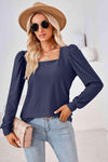 Square Neck Puff Sleeve Blouse Dark Navy Blouses - Tophatter Daily Deals