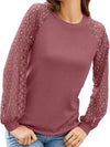 Full Size Eyelet Round Neck Long Sleeve T-Shirt Women's T-Shirts - Tophatter Daily Deals