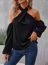 Grecian Cold Shoulder Long Sleeve Blouse Blouses - Tophatter Daily Deals