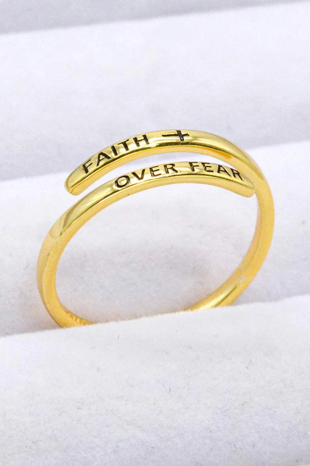 FAITH OVER FEAR Bypass Ring Gold One Size Rings - Tophatter Daily Deals