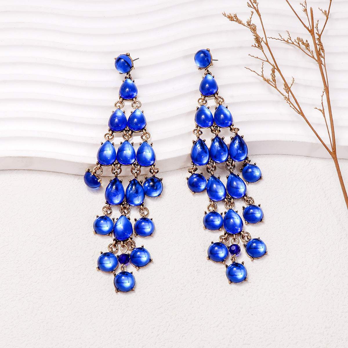 Alloy & Rhinestone Teardrop Earrings Cobalt Blue One Size Earrings - Tophatter Daily Deals