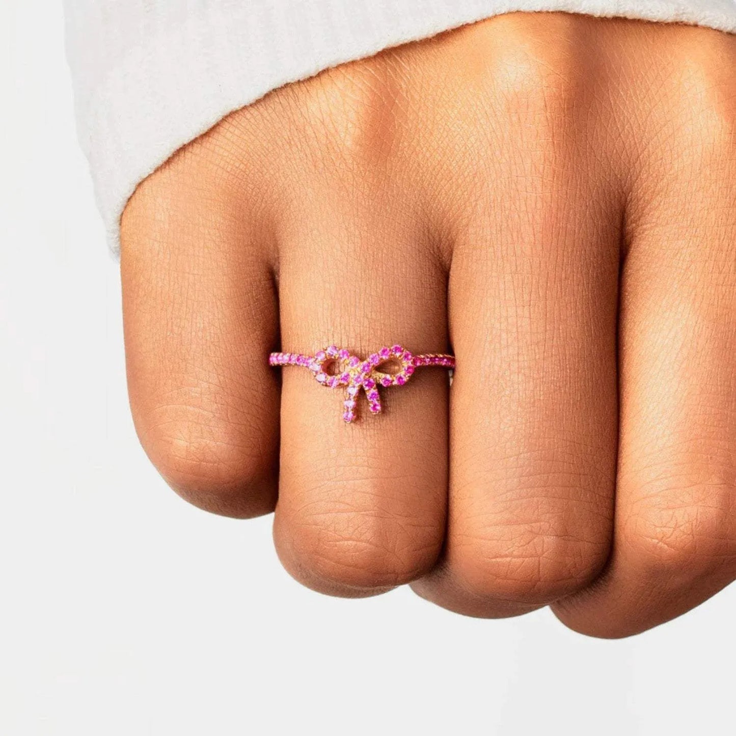 925 Sterling Silver Inlaid Zircon Bow Ring Rose Gold Rings - Tophatter Daily Deals