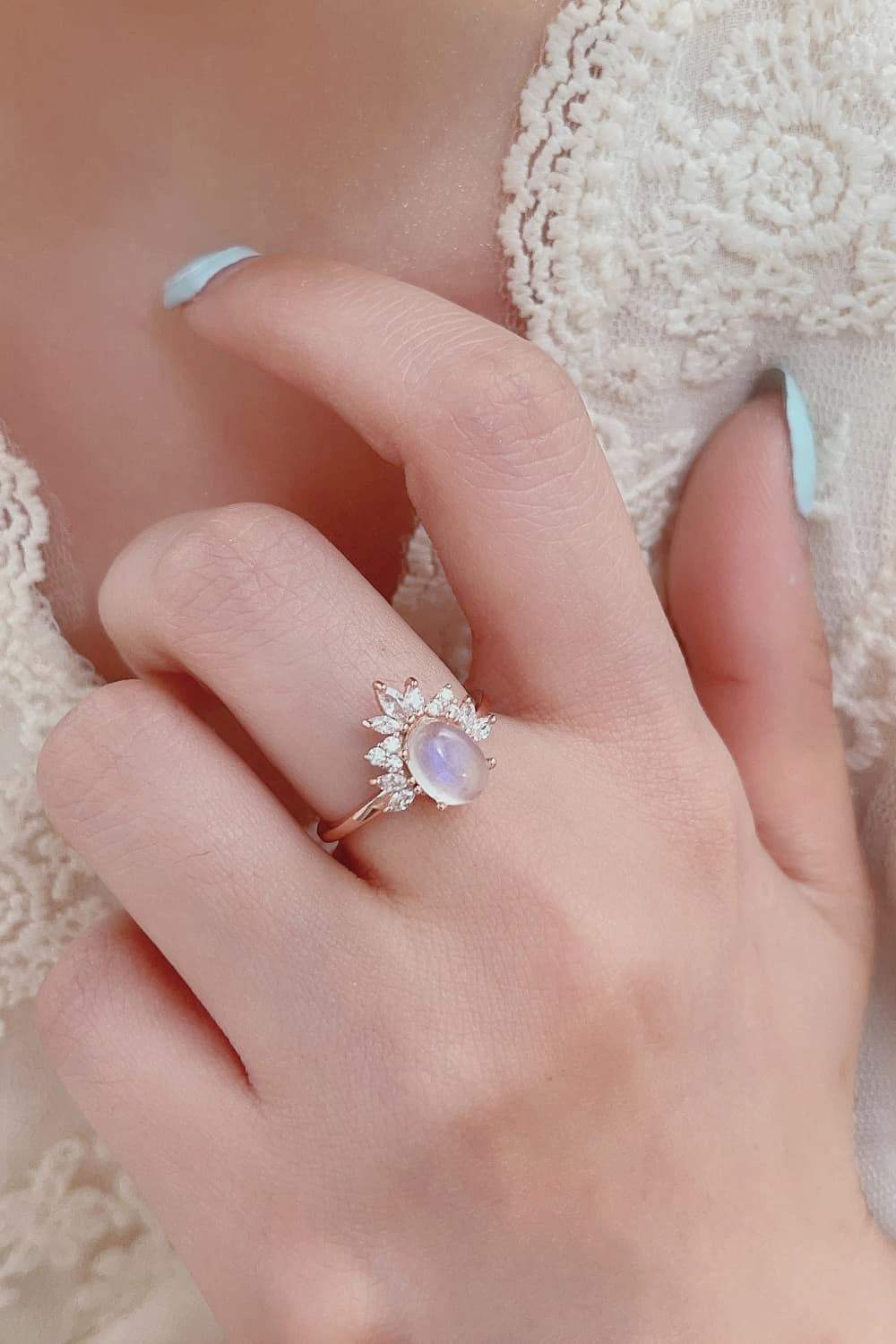 High Quality Natural Moonstone 18K Rose Gold-Plated 925 Sterling Silver Ring Moonstone - Tophatter Daily Deals