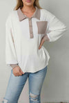 Contrast Collared Neck Top Blouses - Tophatter Daily Deals