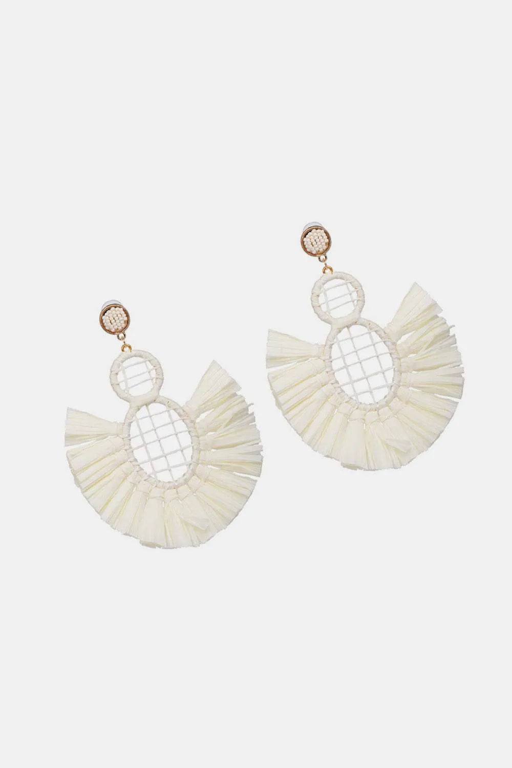 Raffia Grass Tassel Detail Dangle Earrings Earrings - Tophatter Daily Deals