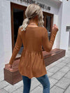 Waffle-Knit V-Neck Long Sleeve Blouse Blouses - Tophatter Daily Deals