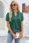 Notched Short Sleeve T-Shirt Green Women's T-Shirts - Tophatter Daily Deals