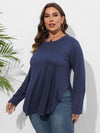 Plus Size Round Neck Long Sleeve Slit T-Shirt Women's T-Shirts - Tophatter Daily Deals