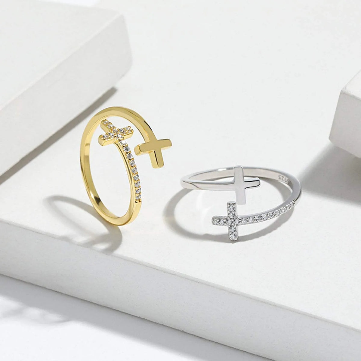 Zircon 925 Sterling Silver Double Cross Bypass Ring Rings - Tophatter Daily Deals