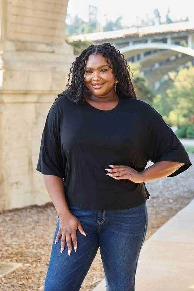 Basic Bae Full Size Round Neck Drop Shoulder T-Shirt Women's T-Shirts - Tophatter Daily Deals