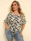 Plus Size Floral Round Neck Tie Hem Blouse - Tophatter Deals