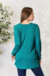 Zenana Round Neck Long Sleeve Slit Top Blouses - Tophatter Daily Deals