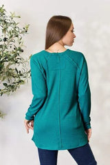 Zenana Round Neck Long Sleeve Slit Top Blouses - Tophatter Daily Deals