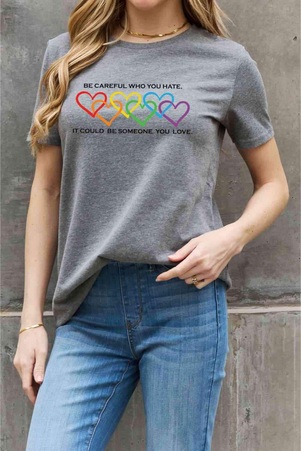 Simply Love Full Size Heart Slogan Graphic Cotton Tee Women's T-Shirts - Tophatter Daily Deals