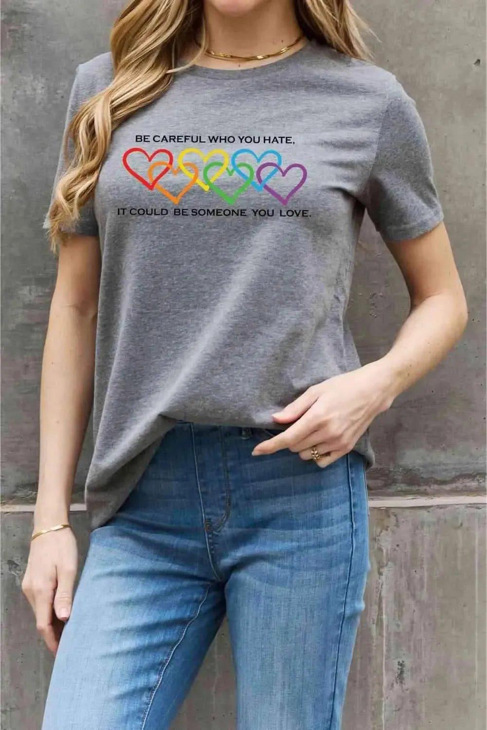 Simply Love Full Size Heart Slogan Graphic Cotton Tee Women's T-Shirts - Tophatter Daily Deals