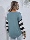 Leopard Striped Waffle-Knit Top Blouses - Tophatter Daily Deals