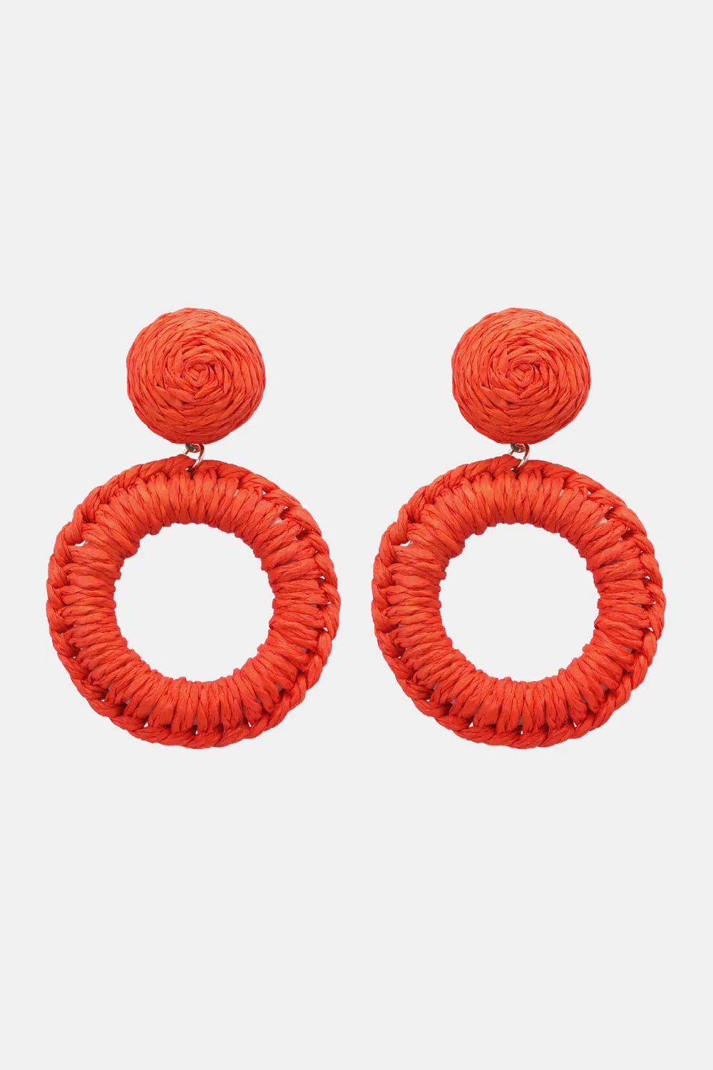 Round Shape Raffia Grass Dangle Earrings Orange One Size Earrings - Tophatter Daily Deals