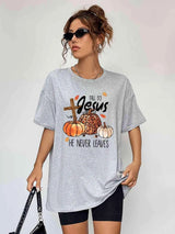 Round Neck Short Sleeve Fall Season Graphic T-Shirt Cloudy Blue Women's T-Shirts - Tophatter Daily Deals