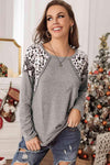 Leopard Snakeskin Print Dropped Shoulder Top Gray Women's T-Shirts - Tophatter Daily Deals