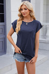 Pocketed Heathered Cap Sleeve T-Shirt Navy Women's T-Shirts - Tophatter Daily Deals